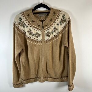 Croft‎ & Barrow Women's Size Small Fair Isle Pinecone Zip Up Cardigan Sweater
